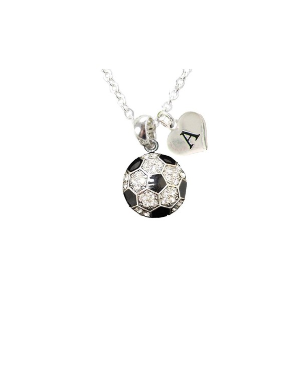 Custom Crystal Soccer Ball Silver Chain Necklace Choose Initial Charm All 26 - CC12MYBZQAY