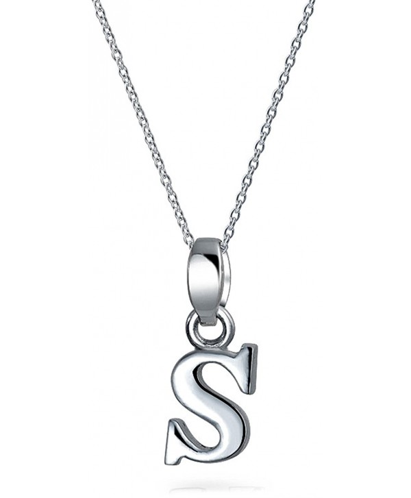 Bling Jewelry Block Letter S Initial Pendant Sterling Silver Necklace 18 Inches - CH12K03GBMJ