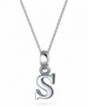 Bling Jewelry Block Letter S Initial Pendant Sterling Silver Necklace 18 Inches - CH12K03GBMJ