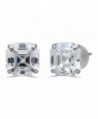 Jewelili 10KT White Gold 7mm Asscher Cut Cubic Zirconia Stud Earrings - C517YYU8MT5