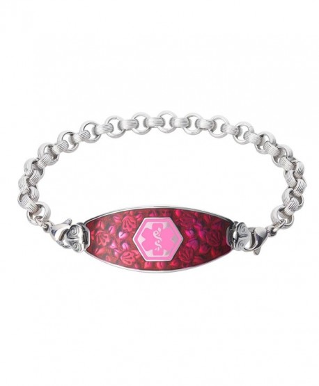 Divoti Custom Engraved Blooming Cherry Blossom Medical Alert Bracelet -Ridged Rolo Stainless -Pink - CL12GTVDFRZ