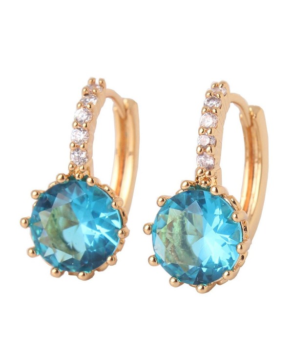GULICX Yellow Gold Tone Acquamarine Color Crystal love Earrings Women Charm Earrings Hoop - CO11XRH7S91
