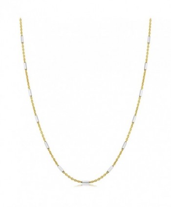 Two-Tone Sterling Silver 1.25mm Bar Station Gold Plated Rolo Chain Necklace - CI1896HXDLU