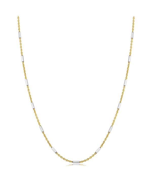 Two-Tone Sterling Silver 1.25mm Bar Station Gold Plated Rolo Chain Necklace - CI1896HXDLU