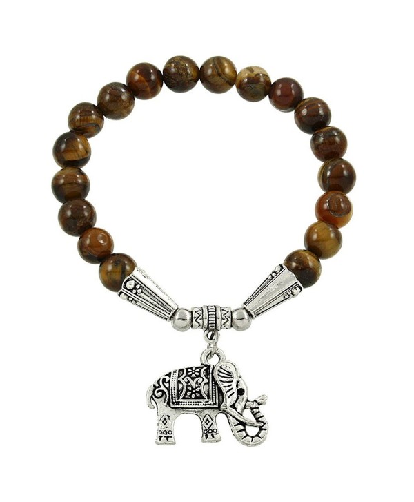 Falari Elephant Lucky Charm Natural Stone Bracelet Tiger-Eye B2448-TE - CJ124HGMKDJ