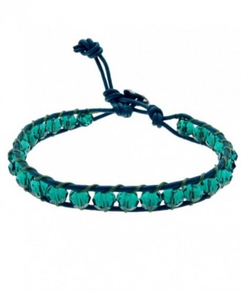 SWEETIE 8 Women's Faceted Color Crystal Leather Wrap Bracelet- Single Wrap- 6mm/bead - Teal - CK125N1EHQ5