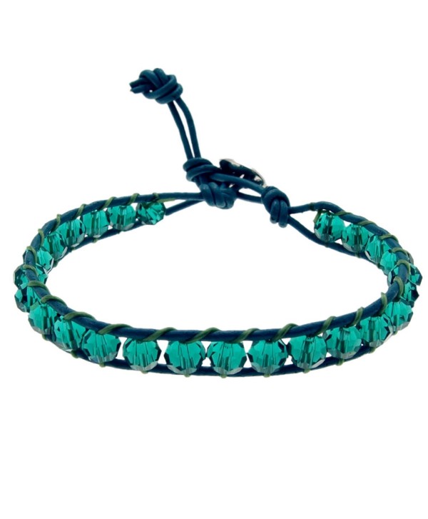 SWEETIE 8 Women's Faceted Color Crystal Leather Wrap Bracelet- Single Wrap- 6mm/bead - Teal - CK125N1EHQ5