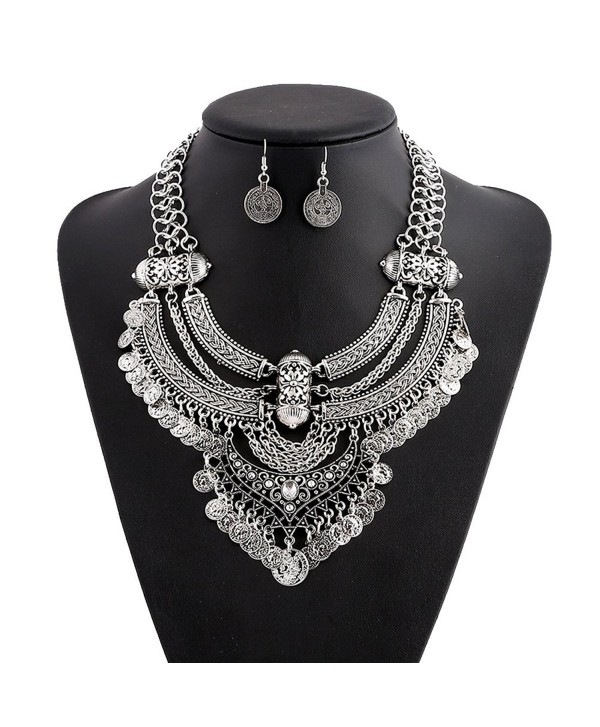 truecharms Fashion Jewelry Set Statement Necklace And Earrings For Women - Silver - C012ENKNE6L