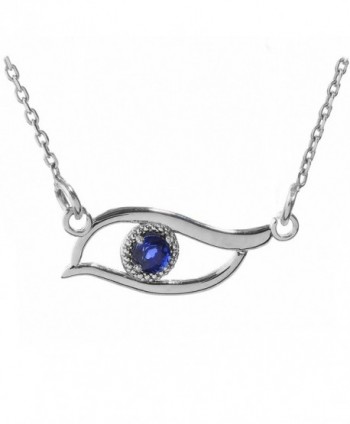 Fine 925 Sterling Silver Blue-Colored CZ Stone Evil Eye Pendant Necklace - C1122MAIOWR