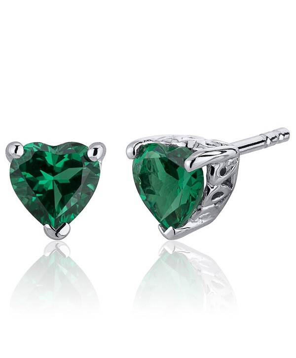 1.50 Carats Simulated Emerald Heart Shape Stud Earrings Sterling Silver - C612N42RUUH