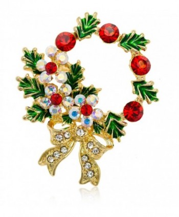 Akianna Gold-tone Swarovski Element Crystals Christmas Wreath Pin Brooch - C8126NQRJO1