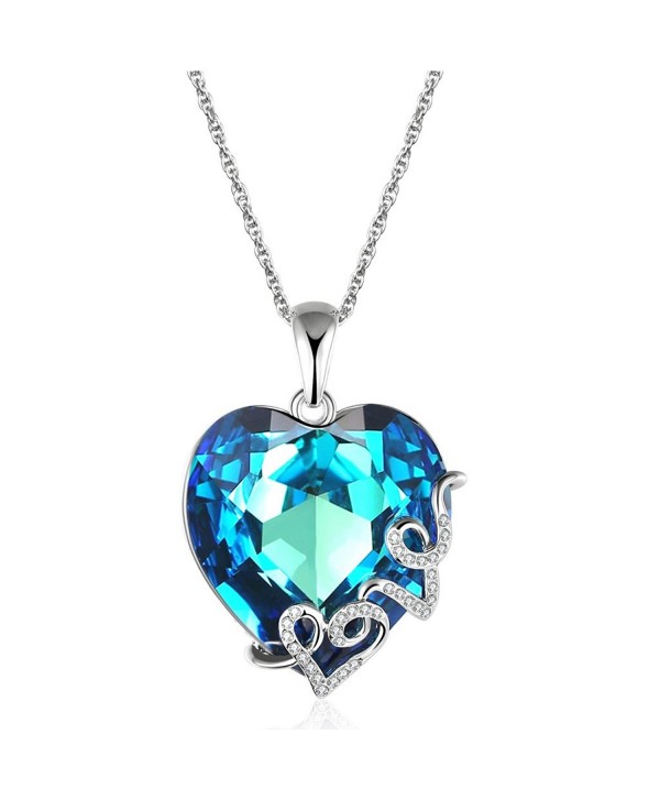 Lelekiss "Heart of the Ocean" Swarovski Crystal Love Heart Pendant Necklace for Women- 18'' - Blue - C212BVCQC9P