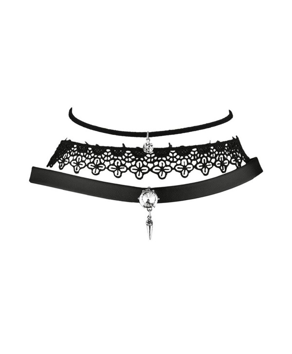Lux Accessories Women's Girl's Premium Top Black Tatto Choker Chocker Necklace Sets - Black - CK12MY0BHRV