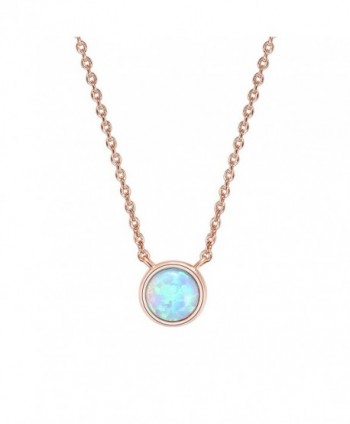PAVOI 14K Gold Plated Round Bezel Set Pink/White/Green/Blue Created Opal Necklace 16-18" - Rose Gold - CB187H7E2D6