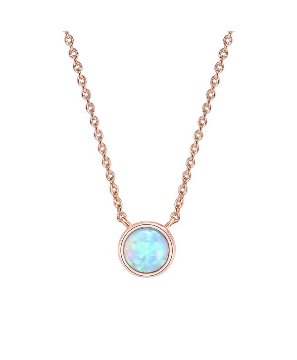 PAVOI 14K Gold Plated Round Bezel Set Pink/White/Green/Blue Created Opal Necklace 16-18" - Rose Gold - CB187H7E2D6