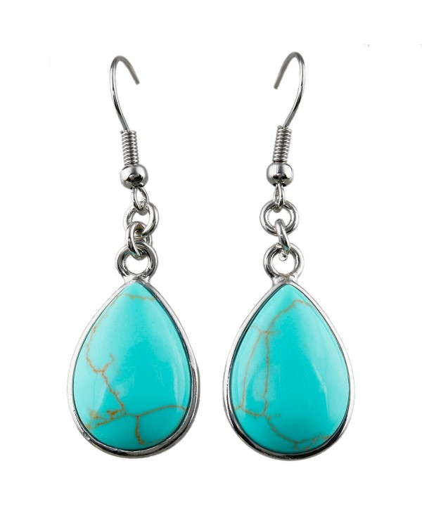 SUNYIK Women's Gemstone Dangle Earrings with Fishhook - 1-Green Howlite Turquoise(Teardrop) - CF12L2Z3LX1