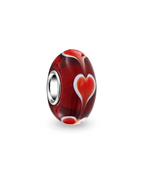 Bling Jewelry Murano Red Heart Glass Bead Charm Sterling Silver - CA115QKI4IL