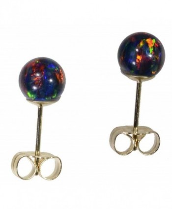 14k Gold Created Opal Round Stud Earrings - CX11ULWKM8J