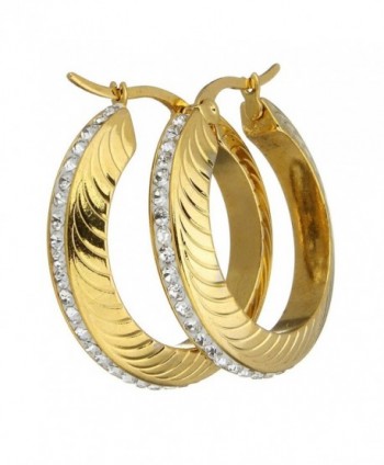 1" Stainless Steel Gold Plated with Rhinestone Wave Design Hoop Earrings 161104144012 - C512O437PMJ