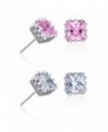 18K Gold Plated Princess Square Cut Cubic Zirconia Stud Earrings - Pink and silver 2 Pairs - CY1895MIHZS