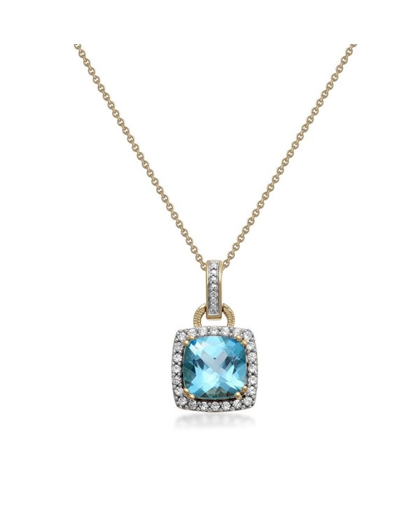 Jewelili Sterling Cushion Sapphire Necklace - CP1855EEE7O