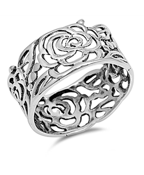 Women's Rose Flower Wrap Cutout Ring New .925 Sterling Silver Band Sizes 5-12 - CS123UYT87F