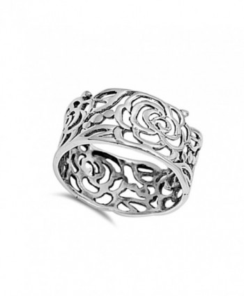 Womens Flower Cutout Sterling Silver in Women's Band Rings