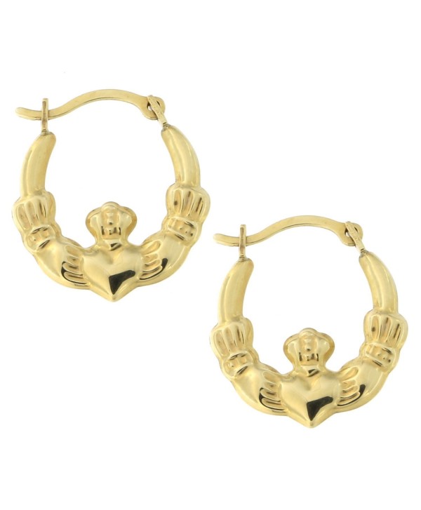 10k Yellow Gold Claddagh Hoop Earrings - C312NSJU5HW