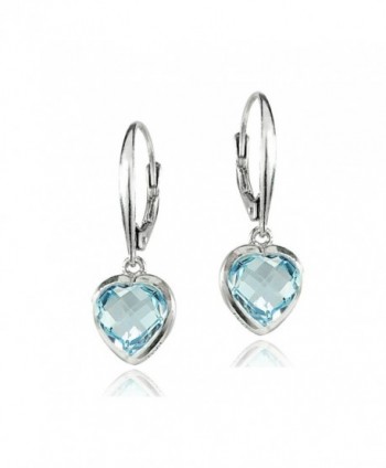 Sterling Silver Blue Topaz 8mm Bezel-Set Heart Dangle Leverback Earrings - CM186Z3GKTO