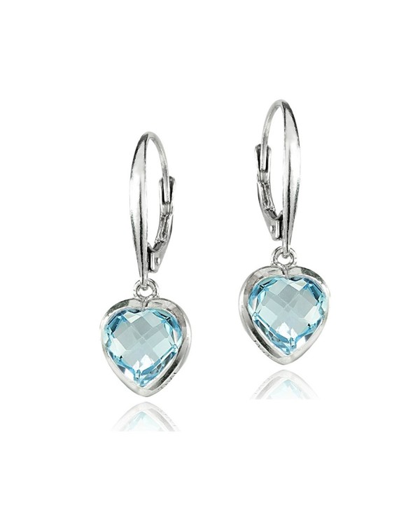 Sterling Silver Blue Topaz 8mm Bezel-Set Heart Dangle Leverback Earrings - CM186Z3GKTO