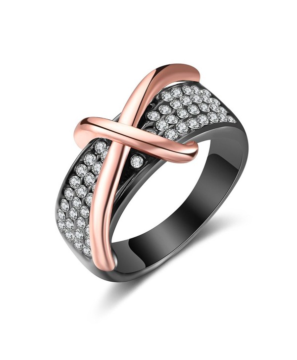 Dnswez 2 Tone Rose Gold Cross Statement Band Ring-Black Gun Plated with Crystals - CN1887SI4TY
