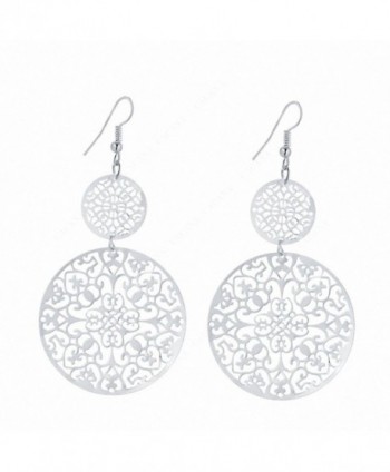 IDB Delicate Filigree Dangle Double Circle Drop Hook Earrings - available in silver and gold tones - Silver Tone - C3187RAS9KE