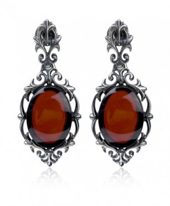 Cherry Amber Sterling Silver Antique Finish Stud Earrings - CY11XLBCV77