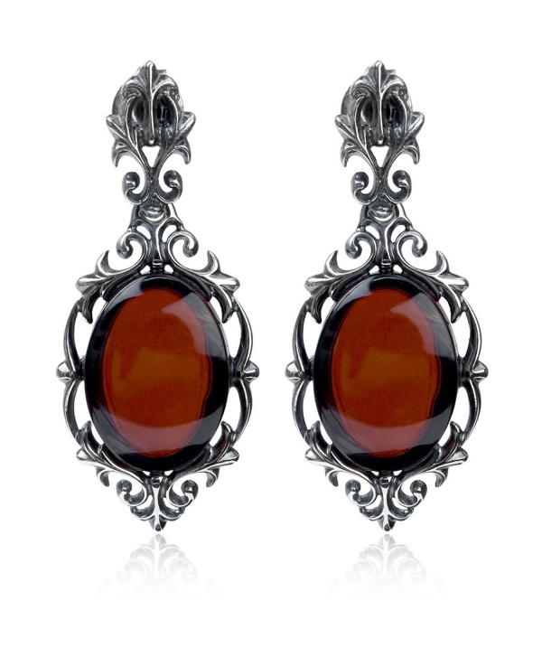 Cherry Amber Sterling Silver Antique Finish Stud Earrings - CY11XLBCV77