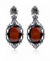 Cherry Amber Sterling Silver Antique Finish Stud Earrings - CY11XLBCV77