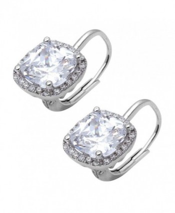 Leverback Earrings Simulated Zirconia Sterling in Women's Hoop Earrings