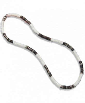 Native Treasure Puka Shell Necklace Smooth White Puca Shell and Violet Oyster Shell - 5mm (3/16") - 18" - CE1122EVG4N