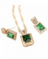Wedding Set Gold Tone Womens Pendant Necklace Earrings Set with Sqaure Green Zircon Stone - CB11TX7WZ1F