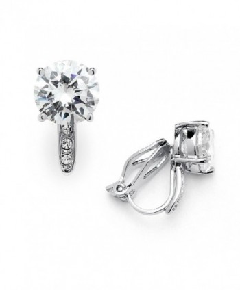 Mariell 2.0 Cwt. Cubic Zirconia Clip On Stud Earrings Round Solitaire with 8mm Gems and Pave CZ Accents - Silver - CP12J5BEH41