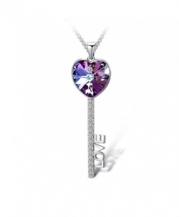 T400 Jewelers "Love Promise" Heart Swarovski Elements Crystal Key Pendant Necklace Love Gift - Violet - CE17Z2EXT27