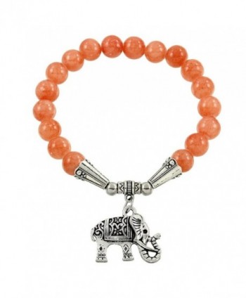 Falari Elephant Lucky Charm Natural Stone Bracelet Peach Quartz B2448-PQ - CL124HGLA0H