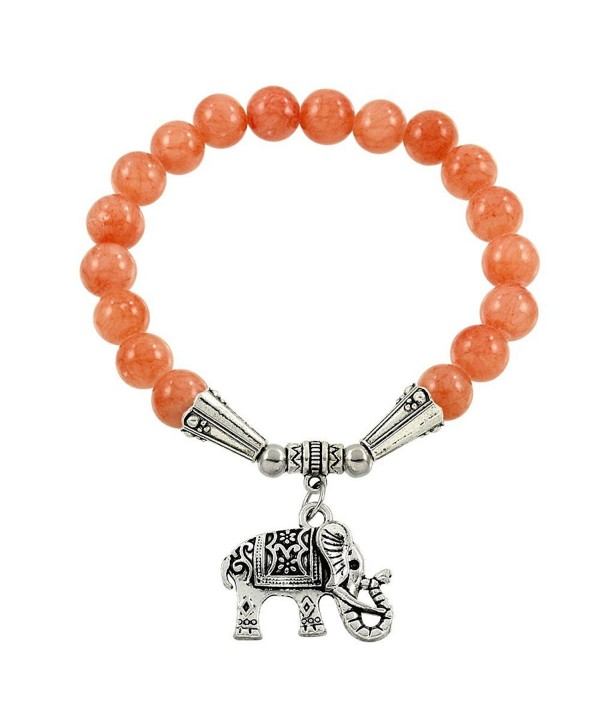 Falari Elephant Lucky Charm Natural Stone Bracelet Peach Quartz B2448-PQ - CL124HGLA0H