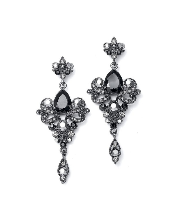 Mariell Vintage Black and Grey Crystal & CZ Chandelier Dangle Earrings for Fashion- Prom- Bridesmaids - CH12O0WQVZ9
