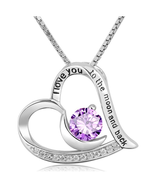 CoolJewelry Sterling Silver Heart Necklace "I Love You To The Moon And Back" Pendant - Purple - CH1855DREQE