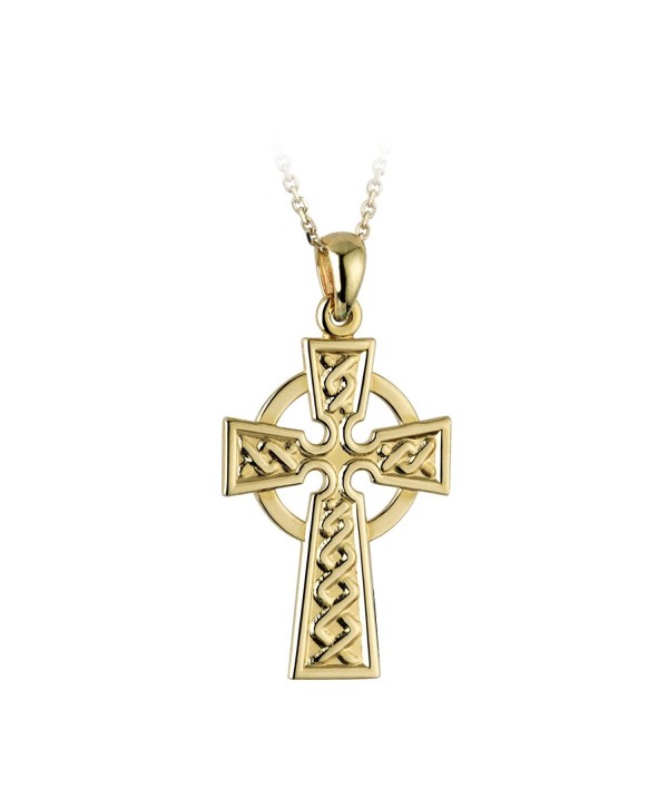 Celtic Cross Necklace Engraved Gold Plated Irish Made Jewelry by Tara - C4116EI6YZ9
