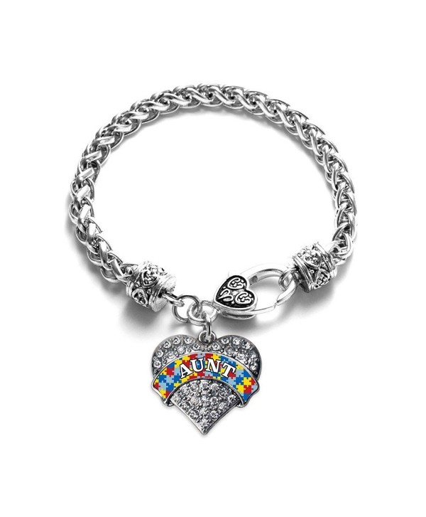 Autism Aunt Pave Heart Bracelet Silver Plated Lobster Clasp Clear Crystal Charm - CN123HZ024Z