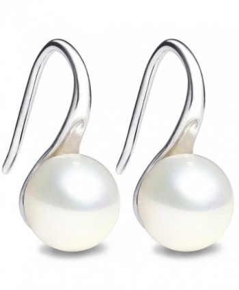 925 sterling silver earring 7-7.5mm Cultured Freshwater Pearl Dangle Drop Hook Earrings For Women - C312F29AH43