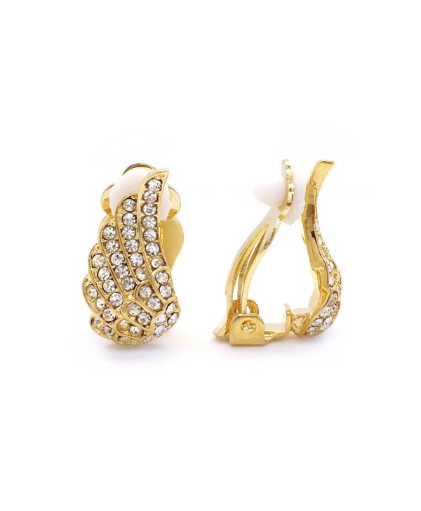 Clip On Earrings Guardian Angel Wings Pave Crystal Fashion Women Fashion - Goldtone - C2128691RUZ