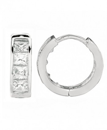 Sterling Silver Princess-cut Cubic Zirconia Huggy Hoops Huggies Hoop Earrings 4x12.2 Mm - CU12JQY68OT