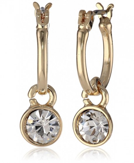 Nine West "Classics" Gold-Tone and Crystal Drop Off Hoop Earrings - C011KZBXO45